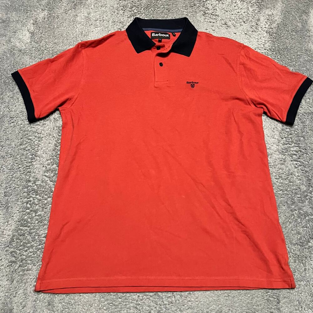 Barbour Polo Shirt Mens XL Preppy Short Sleeve Cotton Orangish Red